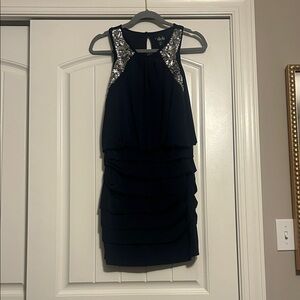 Deb Navy Sequin-Trim Layered Ruffle Mini Dress